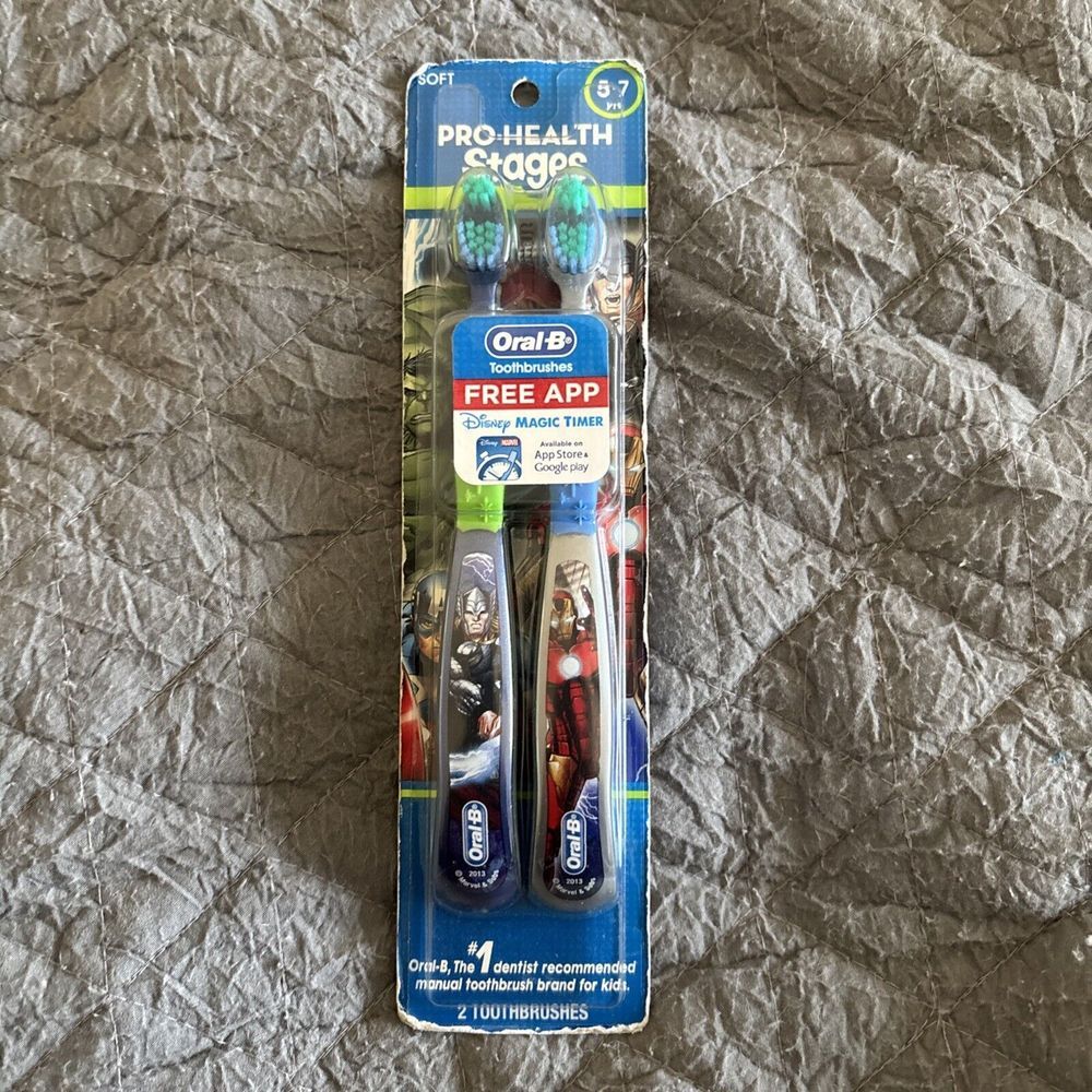 2 NEW 2013 Pro Health Stages Toothbrushes Soft Ages 5-7 Marvel Oral-B